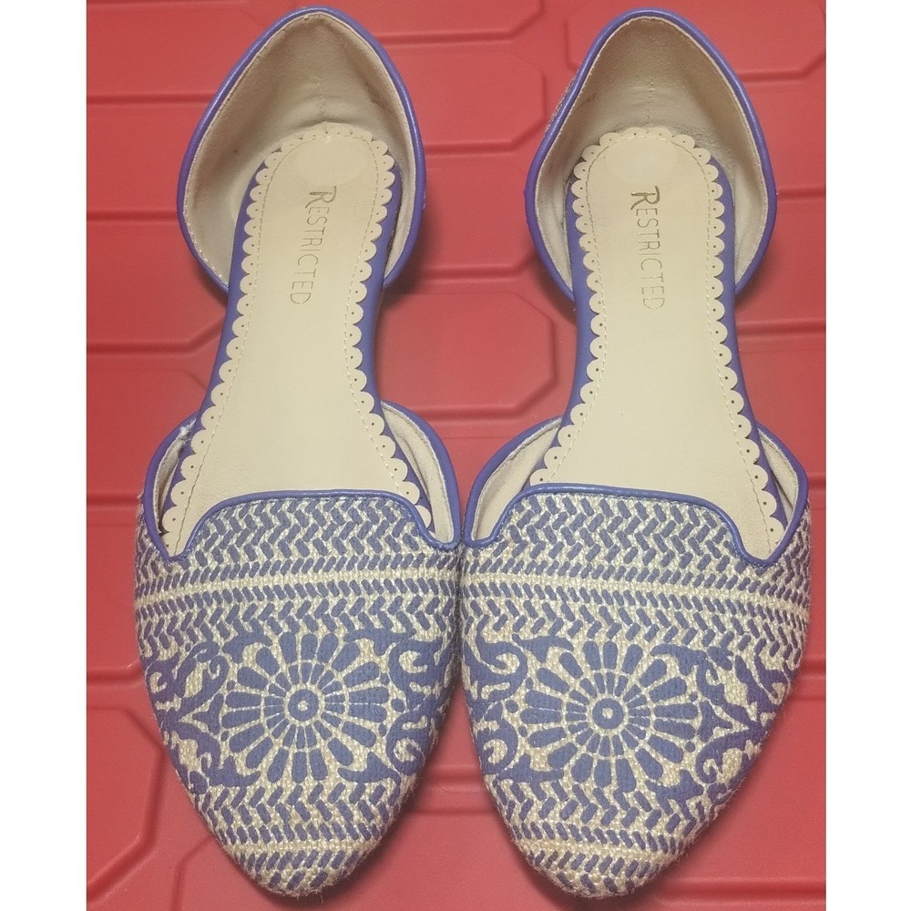 Restricted Womens Blue Gold Geometric Medallion Pointed Toe D'Orsay Flats 9.5